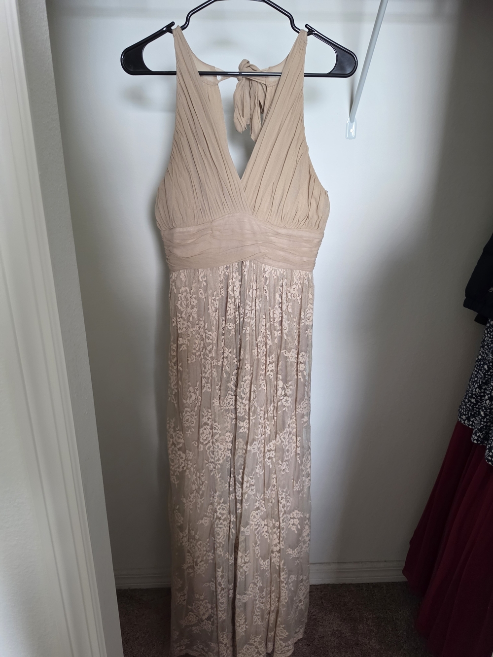 Zara Blush Lace Halter Maxi Dress